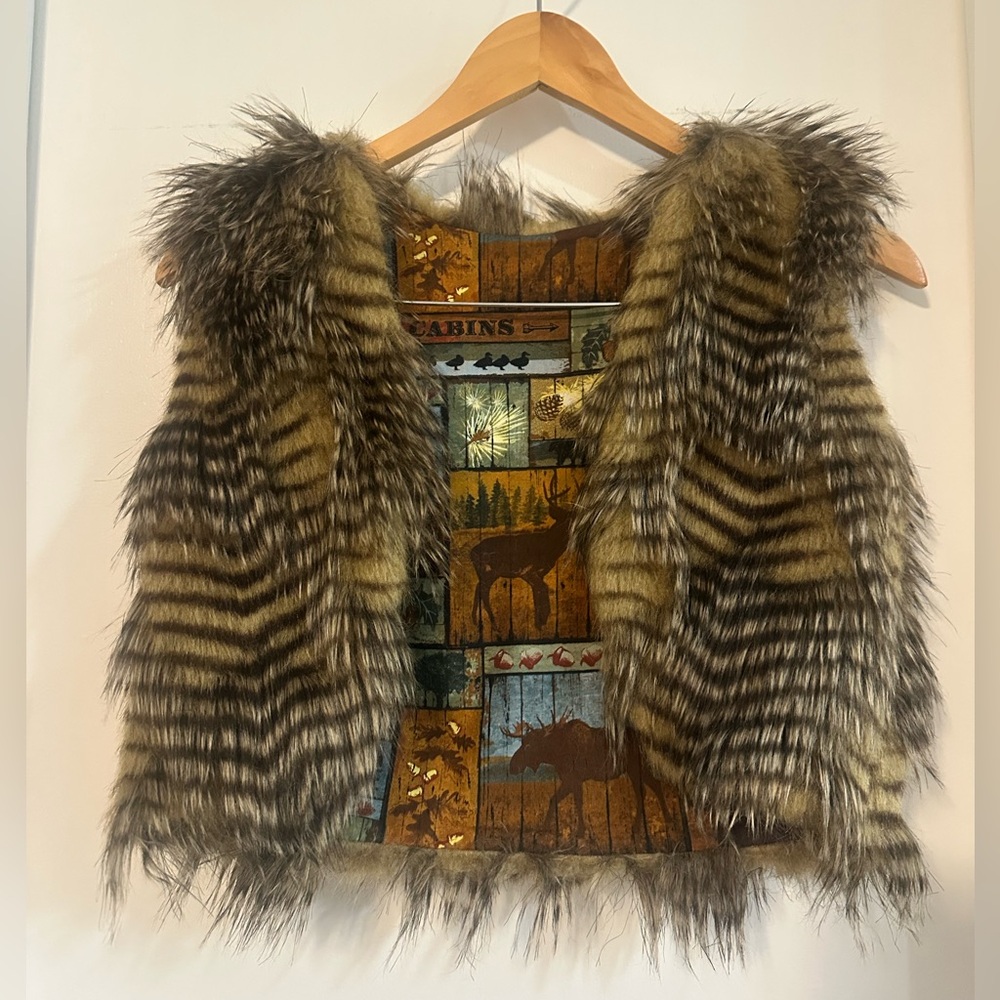 Faux Fur Vest with Rustic Pattern